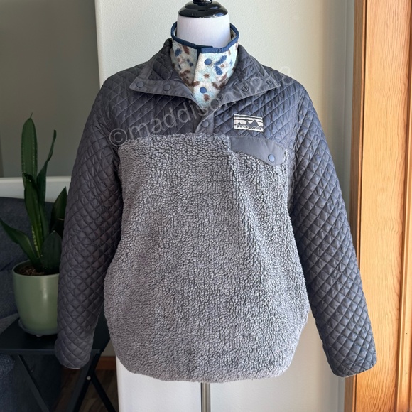 Patagonia Mixed Media Snap-T Pullover Medium Forge Grey Sherpa Quilted Jacket M - Picture 15 of 16